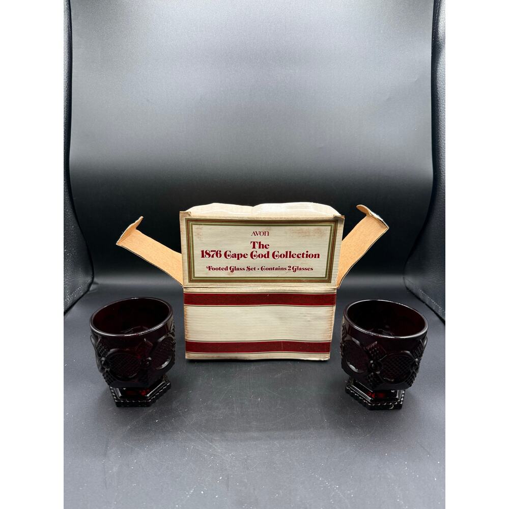 Vintage Avon 1876 Cape Cod Ruby Red Footed Glasses-Set of 2,New in Box